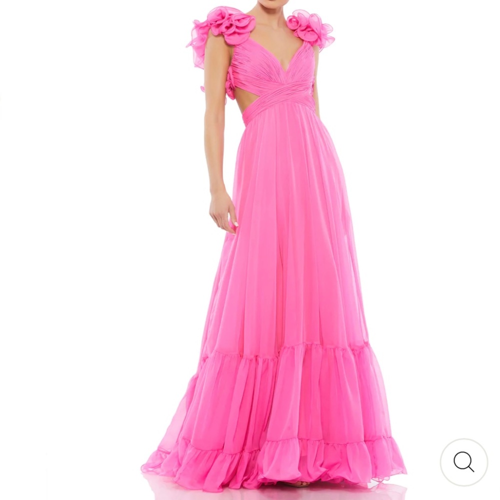 NEW!!!! MAC DUGGAL Size 8 Rosette Chiffon Cutout Empire Waist Gown hot pink